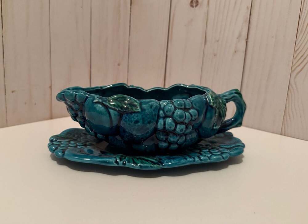 Vintage Inarco Mood Indigo Blue Ceramic Gravy Boat
